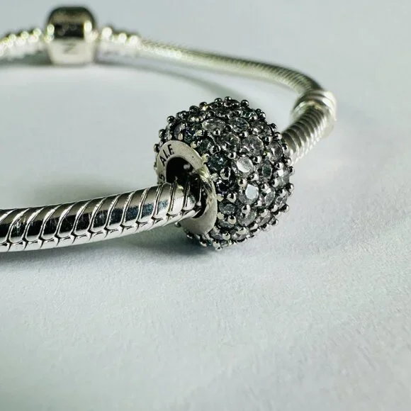 Authentic PANDORA Sparkling PAVE TRIPLE ROW Charm 925 Sterling Silver 792820C01 - Picture 4 of 10